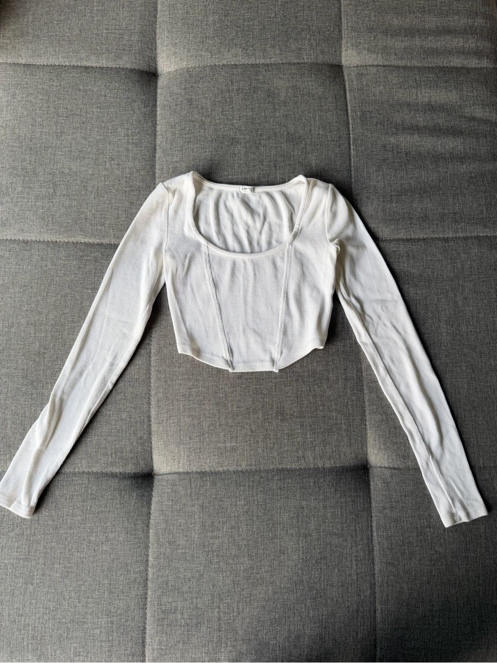 Garage White Ribbed Long-Sleeve Cropped Top